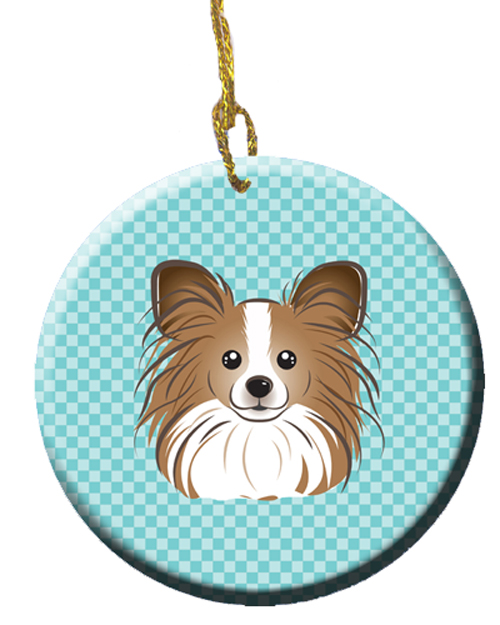 Checkerboard Blue Papillon Ceramic Ornament, 2.81 In.
