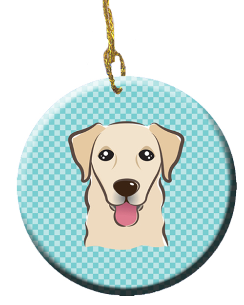Checkerboard Blue Golden Retriever Ceramic Ornament, 2.81 In.