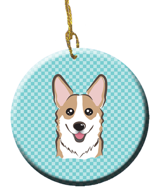 Checkerboard Blue Corgi Ceramic Ornament, 2.81 In.