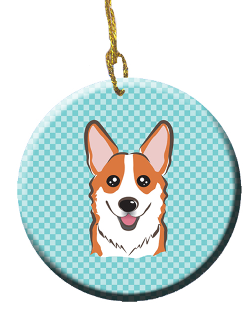 Checkerboard Blue Corgi Ceramic Ornament, 2.81 In.