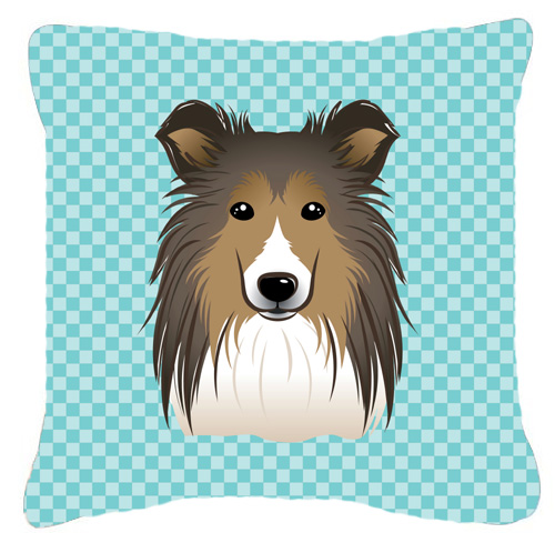 Checkerboard Blue Sheltie Fabric Decorative Pillow, 18 x 18 In.