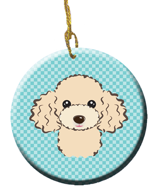 Checkerboard Blue Buff Poodle Ceramic Ornament, 2.81 In.