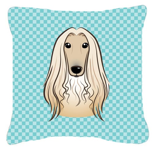 Checkerboard Blue Afghan Hound Fabric Decorative Pillow- 18 x 18 In.