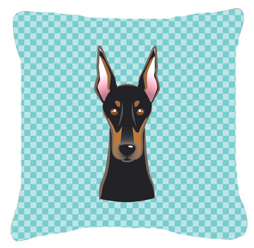 Checkerboard Blue Doberman Fabric Decorative Pillow- 18 x 18 In.