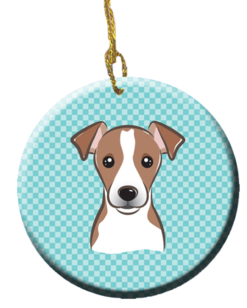 Checkerboard Blue Jack Russell Terrier Ceramic Ornament, 2.81 In.