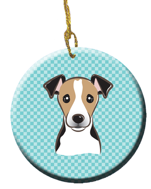 Checkerboard Blue Jack Russell Terrier Ceramic Ornament, 2.81 In.