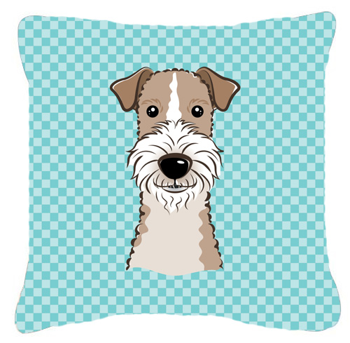 BB1185PW1818 Checkerboard Blue Wire Haired Fox Terrier Fabric Decorative Pillow- 18 x 18 In.