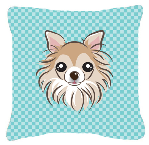 Checkerboard Blue Chihuahua Fabric Decorative Pillow- 18 x 18 In.