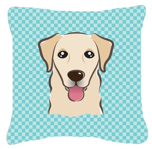 Checkerboard Blue Golden Retriever Fabric Decorative Pillow- - 18 x 18 In.