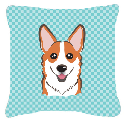 Checkerboard Blue Corgi Fabric Decorative Pillow - 18 x 18 In.