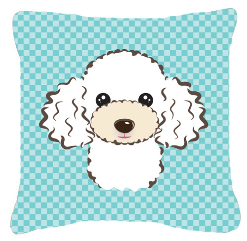 Checkerboard Blue White Poodle Fabric Decorative Pillow- 18 x 18 In.