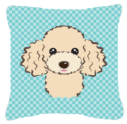 Checkerboard Blue Buff Poodle Fabric Decorative Pillow - 18 x 18 In.