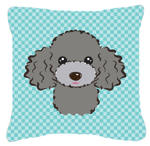 BB1197PW1818 Checkerboard Blue Silver Gray Poodle Fabric Decorative Pillow- 18 x 18 In.
