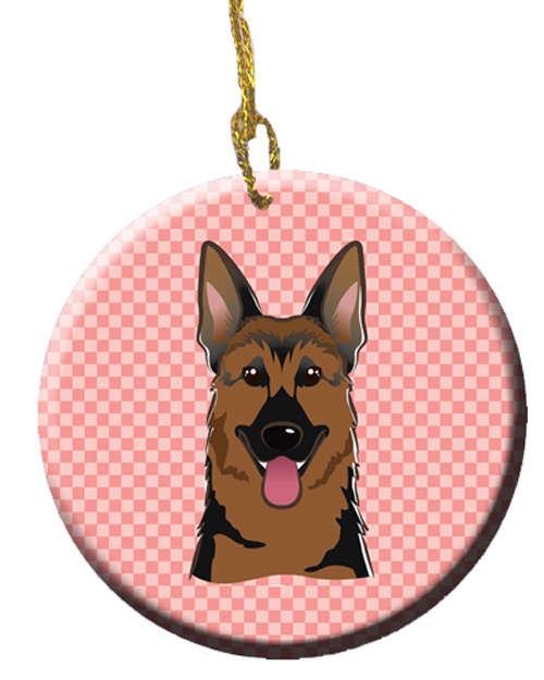 Checkerboard Pink German Shepherd Ceramic Ornament, 2.81 In.