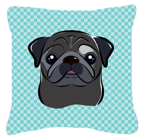 Checkerboard Blue Black Pug Fabric Decorative Pillow 18 x 18 In.