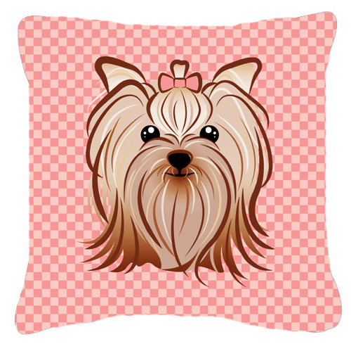 BB1204PW1818 Checkerboard Pink Yorkie Yorkishire Terrier Fabric Decorative Pillow- 18 x 18 In.