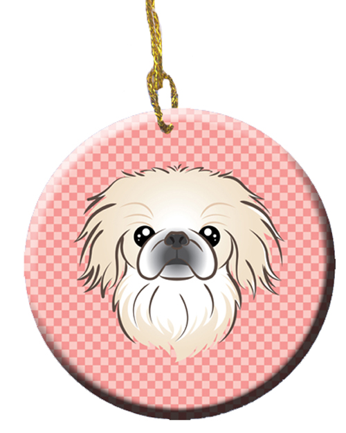Checkerboard Pink Pekingese Ceramic Ornament, 2.81 In.