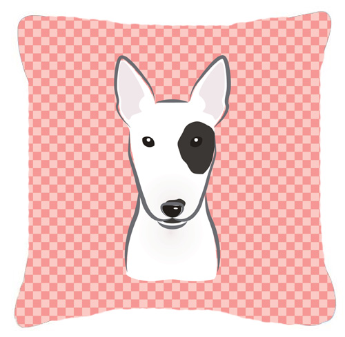 Checkerboard Pink Bull Terrier Fabric Decorative Pillow- 18 x 18 In.
