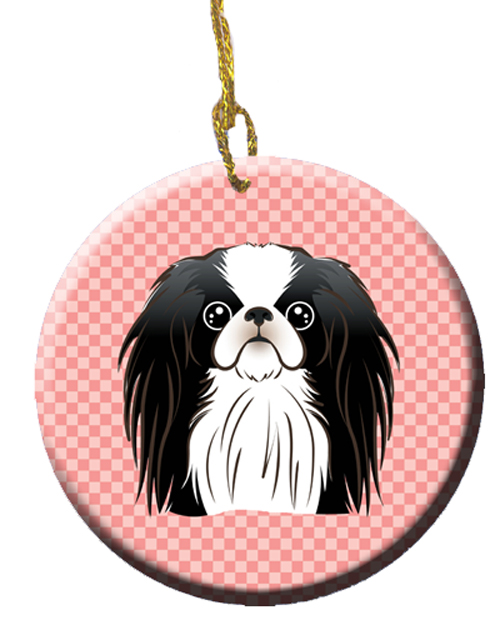 Checkerboard Pink Japanese Chin Ceramic Ornament, 2.81 In.
