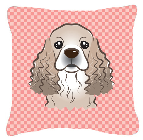 Checkerboard Pink Cocker Spaniel Fabric Decorative Pillow- 18 x 18 In.