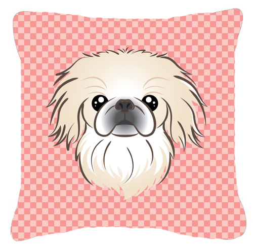 Checkerboard Pink Pekingese Fabric Decorative Pillow- 18 x 18 In.