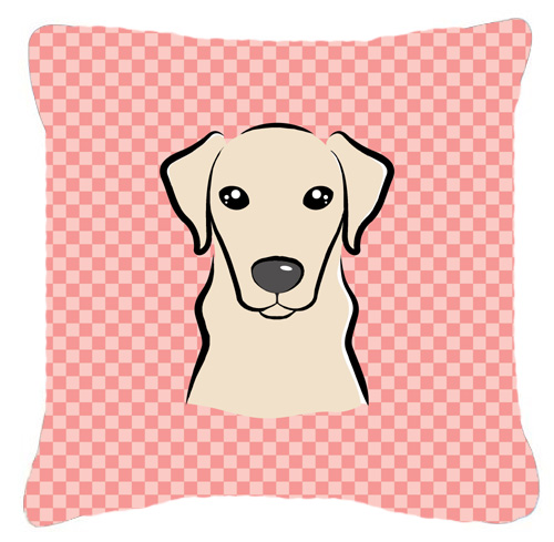 Checkerboard Pink Yellow Labrador Fabric Decorative Pillow- 18 x 18 In.