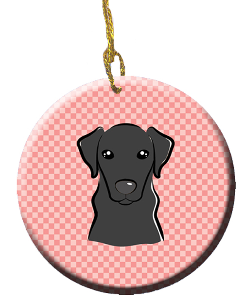 Checkerboard Pink Black Labrador Ceramic Ornament, 2.81 In.