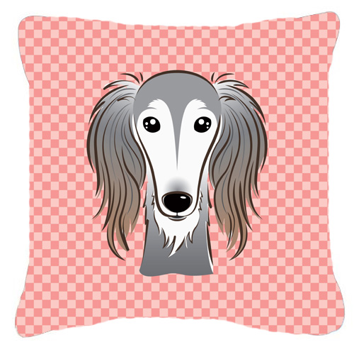 Checkerboard Pink Saluki Fabric Decorative Pillow - 18 x 18 In.