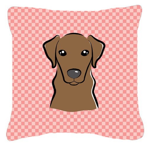 Checkerboard Pink Chocolate Labrador Fabric Decorative Pillow- 18 x 18 In.