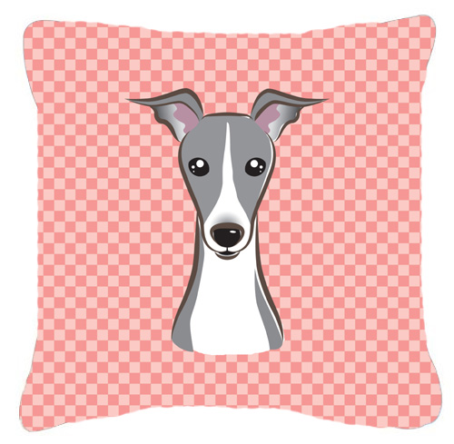 Checkerboard Pink Italian Greyhound Fabric Decorative Pillow - 18 x 18 In.