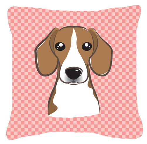 Checkerboard Pink Beagle Fabric Decorative Pillow- 18 x 18 In.