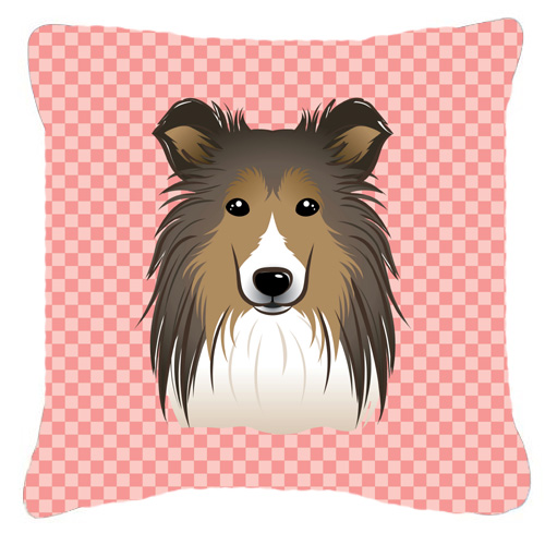 Checkerboard Pink Sheltie Fabric Decorative Pillow- 18 x 18 In.
