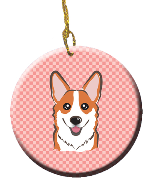 Checkerboard Pink Corgi Ceramic Ornament, 2.81 In.