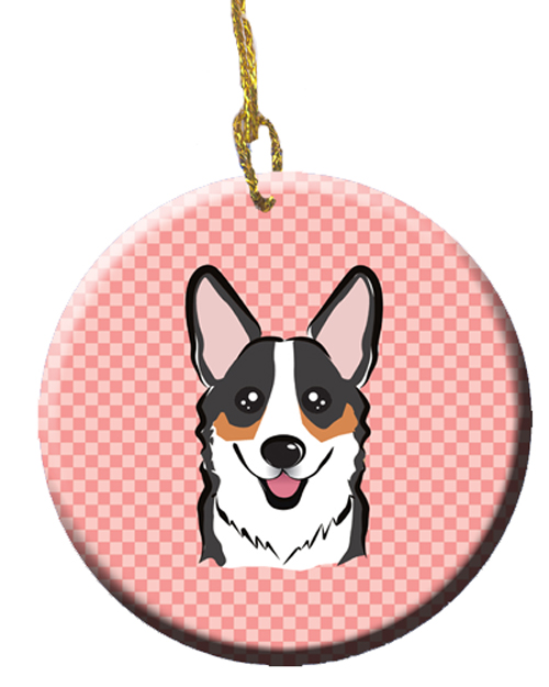 Checkerboard Pink Corgi Ceramic Ornament, 2.81 In.