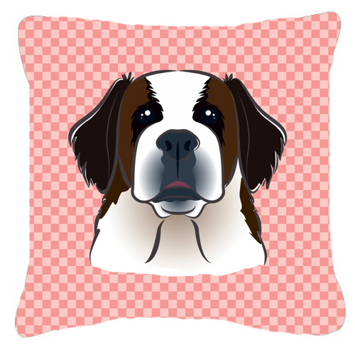 Checkerboard Pink Saint Bernard Fabric Decorative Pillow - 18 x 18 In.