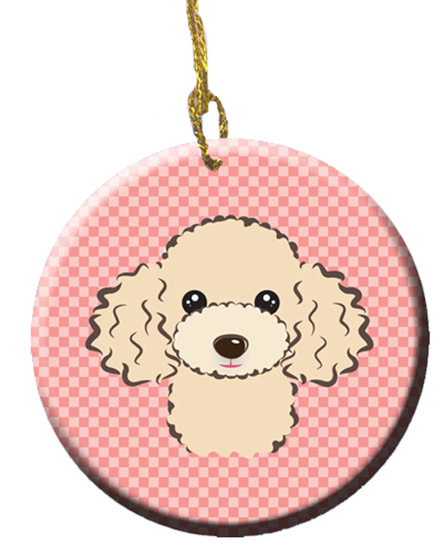 Checkerboard Pink Buff Poodle Ceramic Ornament, 2.81 In.