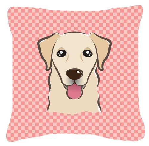 Checkerboard Pink Golden Retriever Fabric Decorative Pillow- 18 x 18 In.