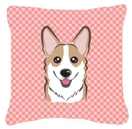 Checkerboard Pink Corgi Fabric Decorative Pillow 18 x 18 In.
