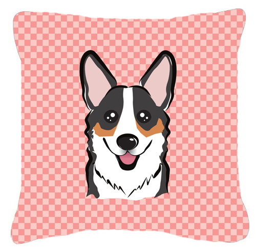 Checkerboard Pink Corgi Fabric Decorative Pillow- 18 x 18 In.