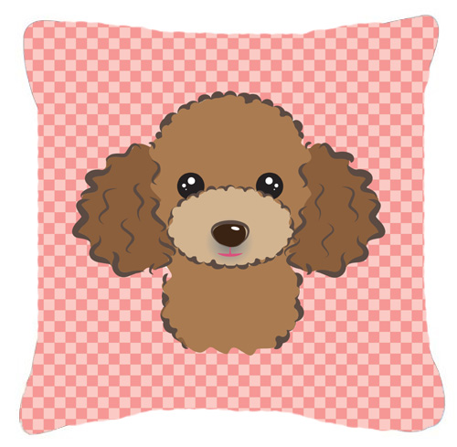 Checkerboard Pink Chocolate Brown Poodle Fabric Decorative Pillow