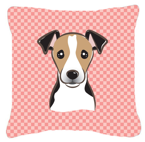 Checkerboard Pink Jack Russell Terrier Fabric Decorative Pillow- 18 x 18 In.
