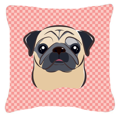Checkerboard Pink Fawn Pug Fabric Decorative Pillow- - 18 x 18 In.