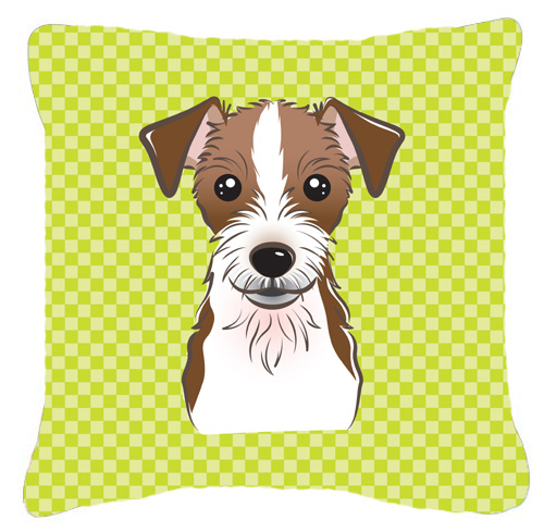 BB1264PW1818 Checkerboard Lime Green Jack Russell Terrier Fabric Decorative Pillow- 18 x 18 In.