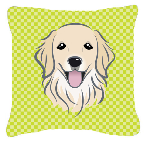 Checkerboard Lime Green Golden Retriever Fabric Decorative Pillow- 18 x 18 In.
