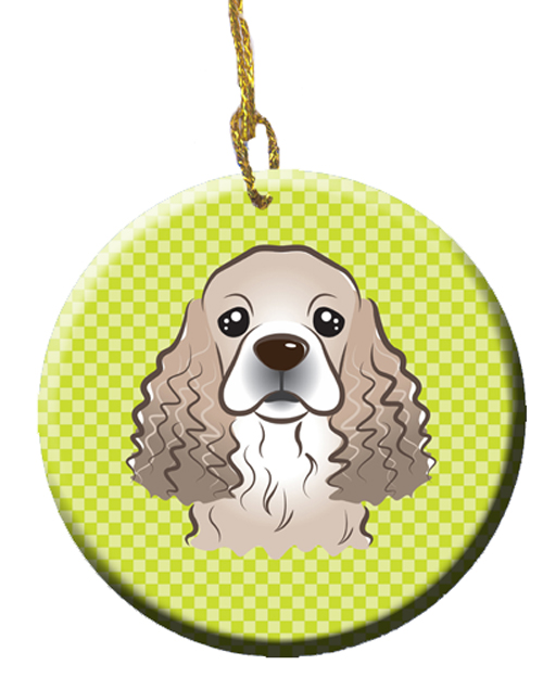 Checkerboard Lime Green Cocker Spaniel Ceramic Ornament, 2.81 In.