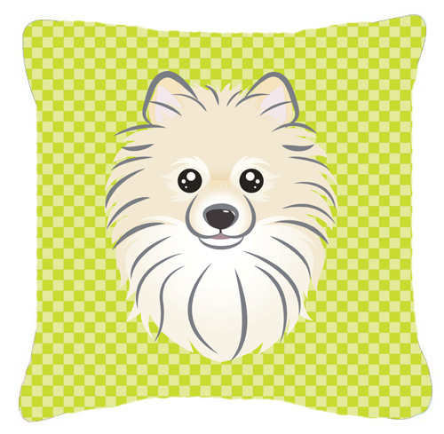Checkerboard Lime Green Pomeranian Fabric Decorative Pillow- 18 x 18 In.