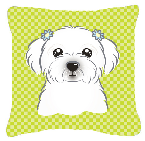 Checkerboard Lime Green Maltese Fabric Decorative Pillow - 18 x 18 In.