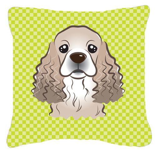 Checkerboard Lime Green Cocker Spaniel Fabric Decorative Pillow- 18 x 18 In.
