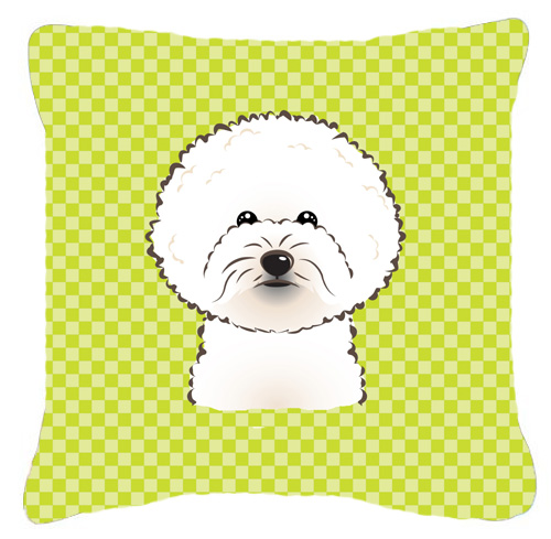 Checkerboard Lime Green Bichon Frise Fabric Decorative Pillow- 18 x 18 In.
