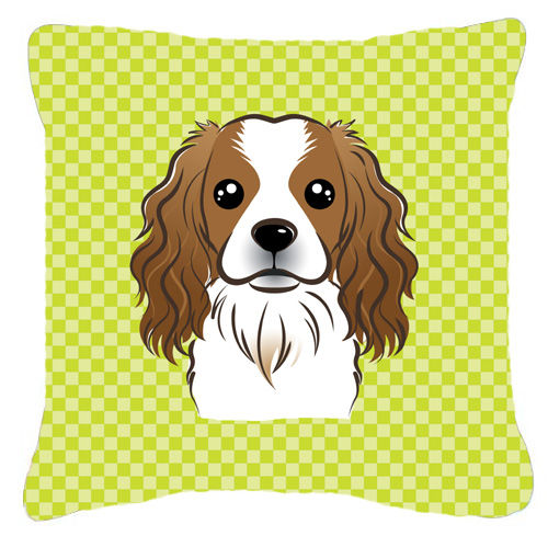 Checkerboard Lime Green Cavalier Spaniel Fabric Decorative Pillow- 18 x 18 In.